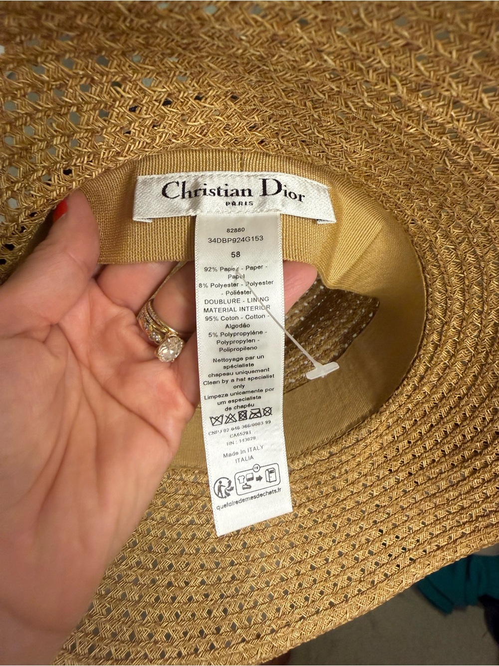 Dior Woven Straw Sun Hat with Black & Cream Logo Band - Picture 3 of 5